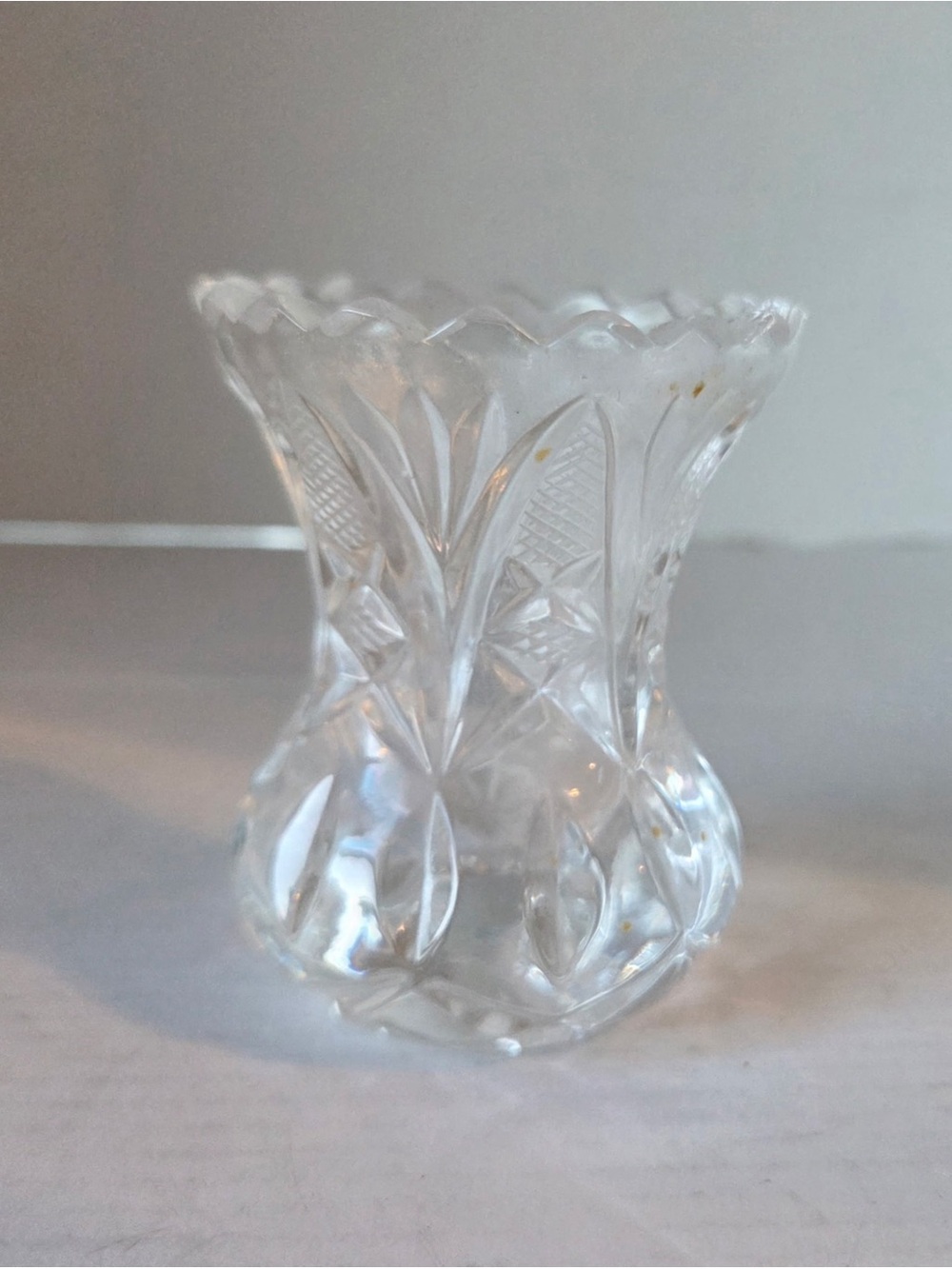 Vintage Glass Toothpick Holder Sawtooth Pineapple  Mini Vase 2.75”